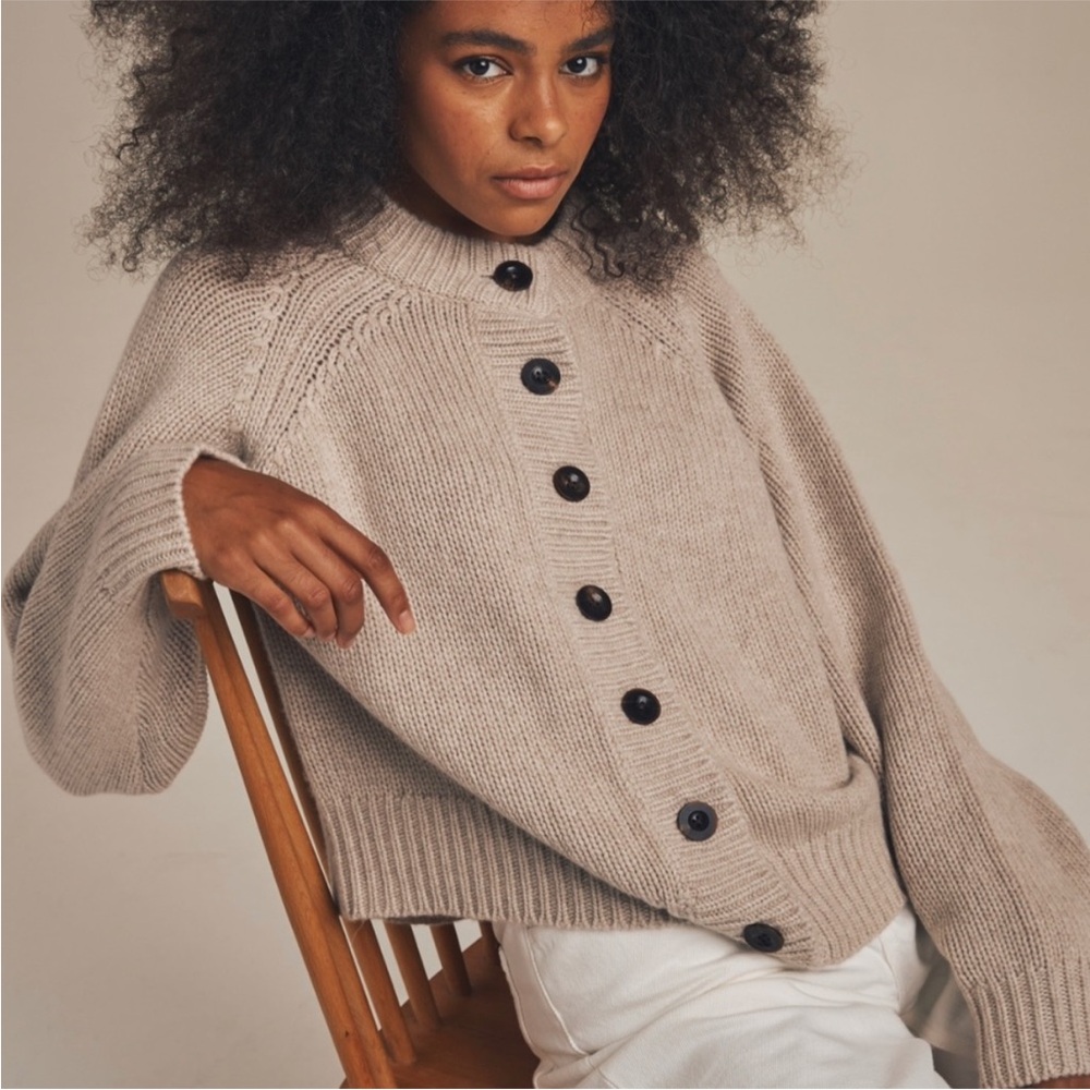 Sister Katie Oatmeal Cashmere Cardigan Sweater Small